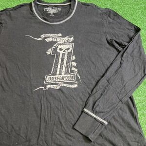 Harley Davidson Knee Deep In Iron Skull Number One Black Long Sleeve T-Shirt XL